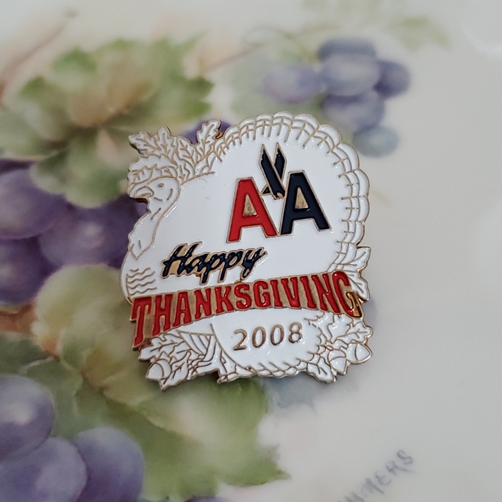 AMERICAN AIRLINES Thanksgiving 2008 pinback Legacy AA holiday seasonal